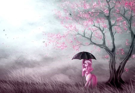 MY LITTLE PONY - pony, art, pink, umbrella, sweet, tree, cherry blossoms, little