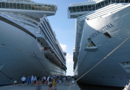 Two Cruise Ships - two cruise ships, luxury liners, cruise liners, cruise ships