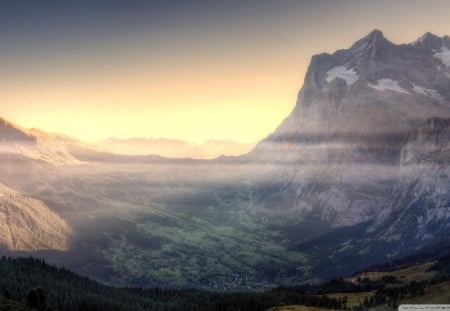 a gorgeous mighty mountain valley - clouds, valley, villages, mountains