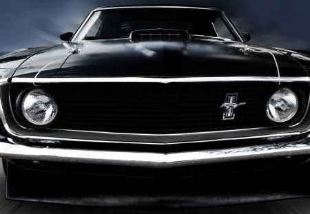 69' ford mustang - front, speed, road, car