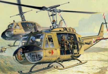 military helicopters - aircrafts, mountains, military, wings