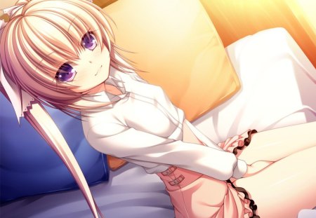 Lidia - white, yurikago kara tenshi made, bed, lidia, yellow, sun, anime, anime girl