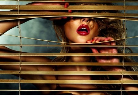 SENSUAL LIPS - lips, sensual, hidden, beauty, window blinds