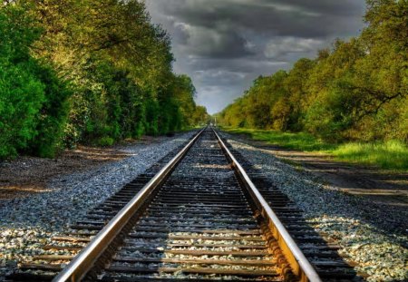 Railroad Track - clouds, nature, hdr, track, forest, sky