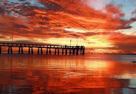 Sunset over Pier - water, sky, sea, clouds