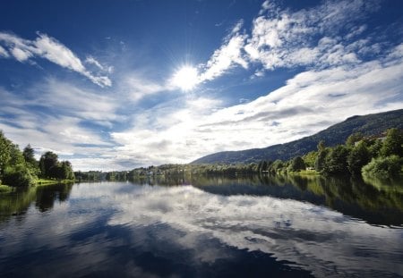 mirror lake - mountains, lake, trees, clouds