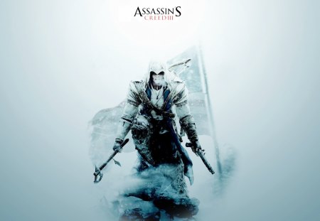 assassin's creed III - widescreen, connor, black, game, assassins creed, logo