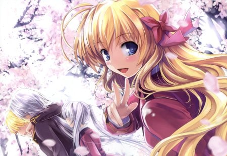 Erika Sendo - fortune arterial, anime, anime girl, cherry blossom, sakura, pink, anime school girl, wind, erika sendo