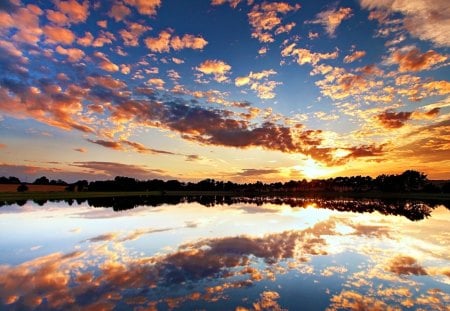 Reflection - beauty, lake, sky, sunlight, peaceful, water, sunset, lovely, nature, view, reflection, clouds, beautiful, splendor, colors, sunrise