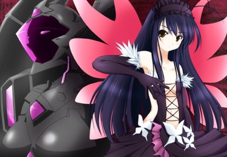 kuroyukihime - girl, brown eyes, long hair, butterfly wings, black hair, accel world, elbow gloves, kuroyukihime, midriff, dress