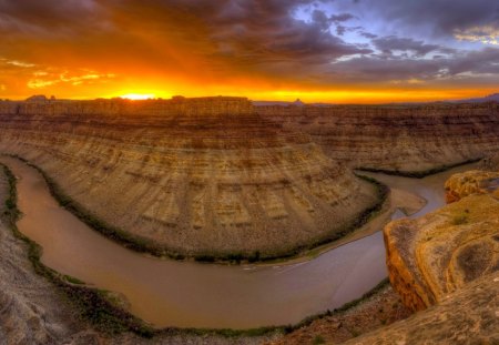 SUNSET - nature, sunset, canyon, river