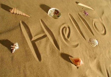 Hello - seashells, beach, hello, shells, summer, sand