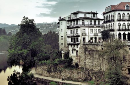 amarante portugal by the river - river, trees, people, city, walkway