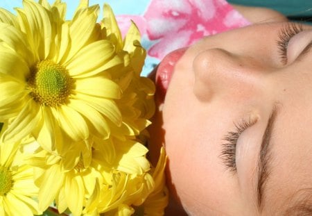 Not Just a Dreamâ™¥ - love, young girl, dream, you and me, bright, nature, gerbera, yellow, forever, warm, together, flowers, dreaming