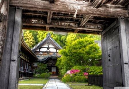 gateway to another world - writings, garden, gate, temple