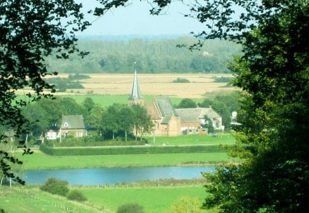 Village - nature, fields, village, trees