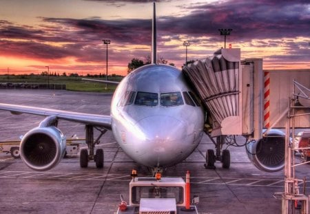 departure-at-dawn - aircraft, commercial, sun rise, clouds