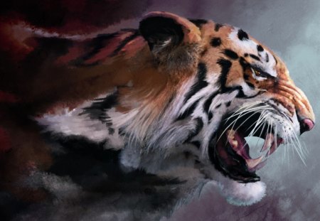 Angry tiger paint - angry, paint, art, tiger, wild life