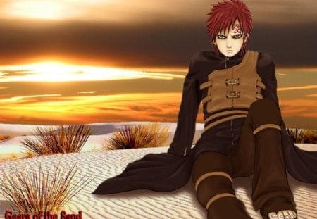 Gaara of the Sand - male, naruto shippuuden, sun, shinobi, clouds, anime, desert, gaara, sand, spiky hair