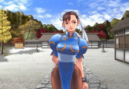 Chun Li - brown eyes, anime, female, girl, chun li, brown hair, waistband, games, video games, lone, street fighter