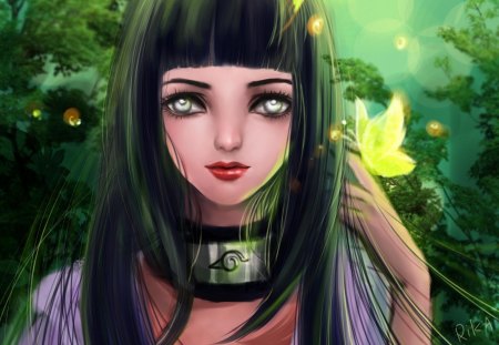 Hinata Hyuuga - dark hair, naruto shippuuden, white eyes, female, girl, hinata hyuuga, long hair, hinata, hyuuga hinata, kunoichi, butterfly, naruto, anime