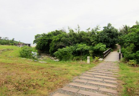 Beachfront recreation Area - grasses, wooden bridge, recreation area, beachfront