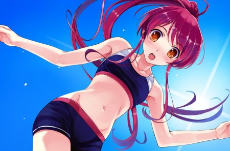 Tomoka Miyamae - tomoka miyamae, deep blue sky pure white wings, anime, anime girl, summer, blue, sky