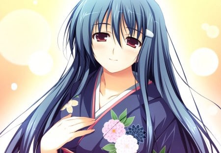 Moe Kanzaki - anime, anime girl, blue, moe kanzaki, kimono, akatsuki no goei