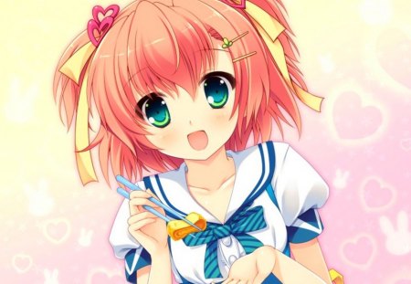 Say Aaaaaaa......... :) - xxx na kanojo ga inaka seikatsu wo mankitsu suru himitsu no houh, cute, pink hair, sweet, yamanobe hotaru, anime, girl