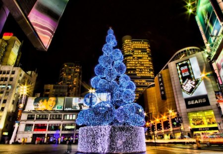 christmas in the city - christmas, lights, city, night, tree