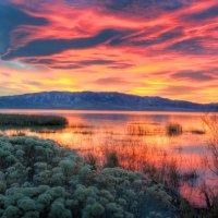 fiery sunset ove utah lake hdr