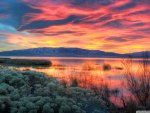 fiery sunset ove utah lake hdr