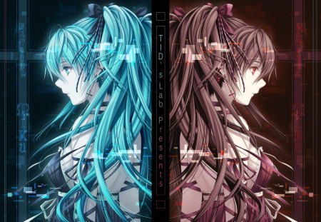 Hatsune Miku & Zatsune Miku - hatsune, miku, miku hatsune, miku zatsune, vocaloid, zatsune, zatsune miku, hatsune miku