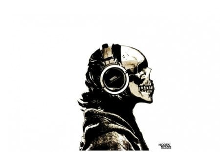 music skull - skull, death, faces, music, black and white