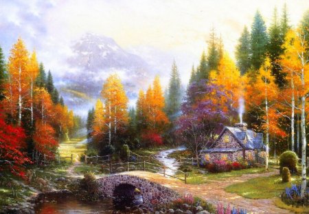 Autumn - nature, oil, painting, autum