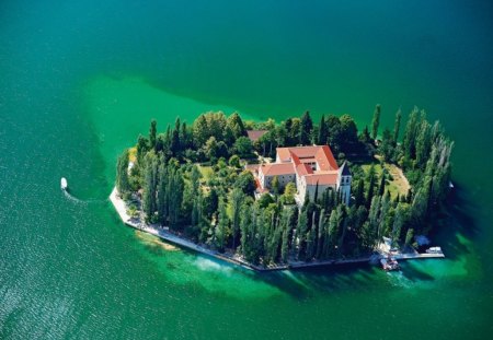 Sea island - nature, landscape, castle, island, water, sea