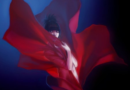 Red flower - flower, fantasy, anime, girl, art