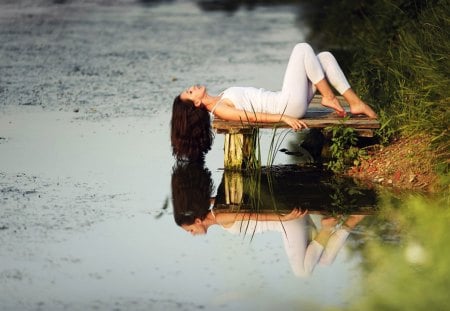 Sleeping Beauty - sleeping, beauty, reflection, hair, model