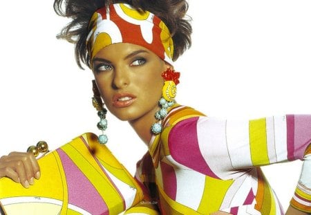 Linda Evangelista - colorful - pretty, star, yellow, classy, linda evangelista, fashion, eyes, pink, hairband, elagant, red, face, famous, pearls, femininity, earnings, beautiful, sensual, photography, beauty, celebrity, supermodel, handbag, 90s, colorful, white, lips, woman, chic, sexy