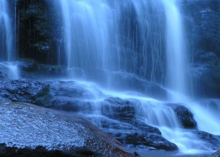 blue waterfall - rock, trees, nature, falls