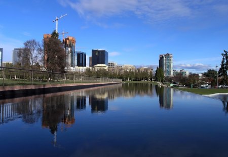 New City - city, water, reflection, buildings