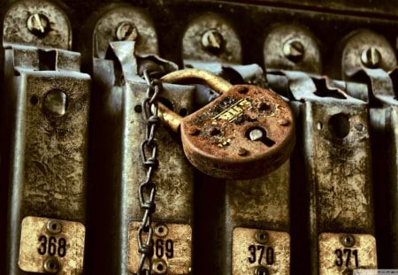 rusty lock on a locker - lock, numbers, chain, rust, locker