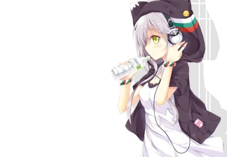 Anime - white, anime, drink, hood