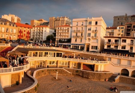 the famous biarritz sunset in spain - city, beach, restaurant, sunset