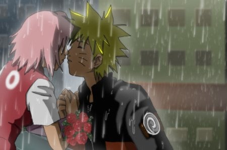 NaruSaku (rain) - narusaku, sakura, rain, naruto