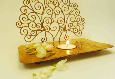 Golden home ๑๑๑ - forever, decor, candle, fashion, entertainment, love, tiny, flowers, white, stand, burning, scent, golden