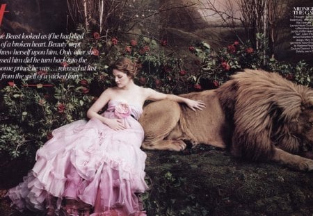 beauty and the beast - female, drew barrymoore, photography, dress, text, lion