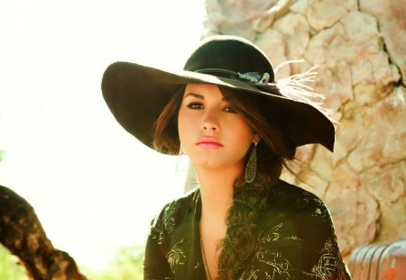 Beautiful Demi Lovato - hat, singer, eyes, lips, beautiful woman, demi lovato, lady, stare, cute, face