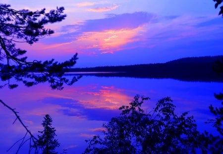 AT THE TWILIGHT - sky, lake, clouds, trees, twilight