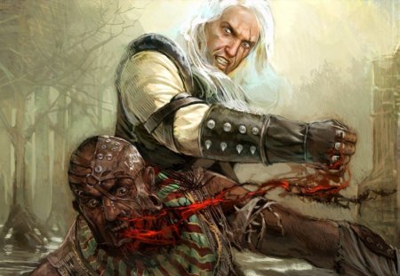 Geralt of Rivia - witcher, art, dark, warrior, zombie, bounty hunter